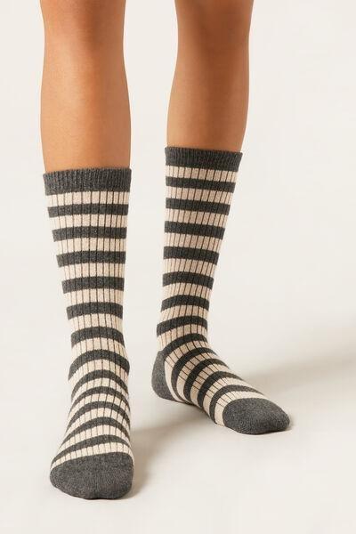 Grey Striped Cashmere Socks, 5501_486D, large image number 0