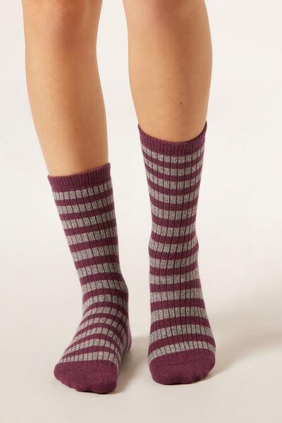 Burgundy Striped Cashmere Socks, 5501_487D, large image number 0