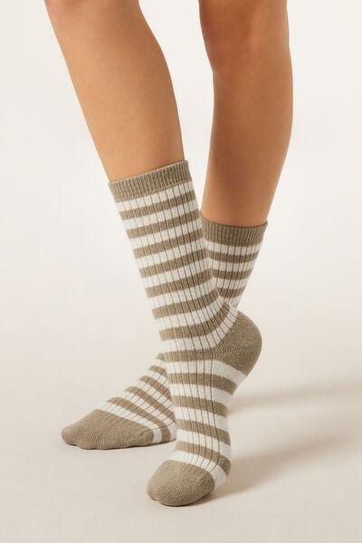 Cream Striped Cashmere Socks, 5501_488D, large image number 1
