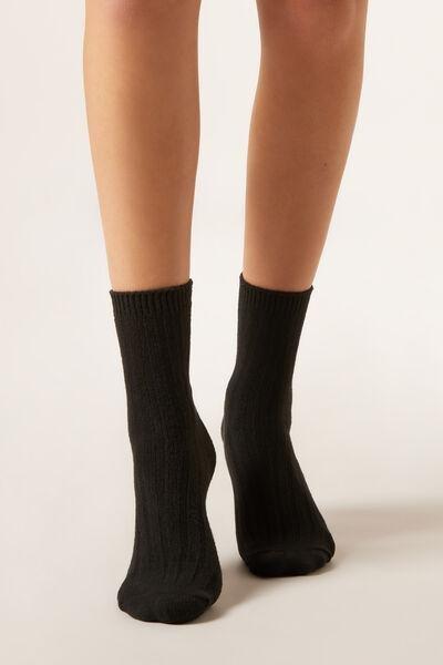 Black Ribbed Cashmere Socks, 5501_460D, large image number 0