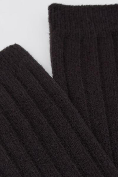 Black Ribbed Cashmere Socks, 5501_460D, medium