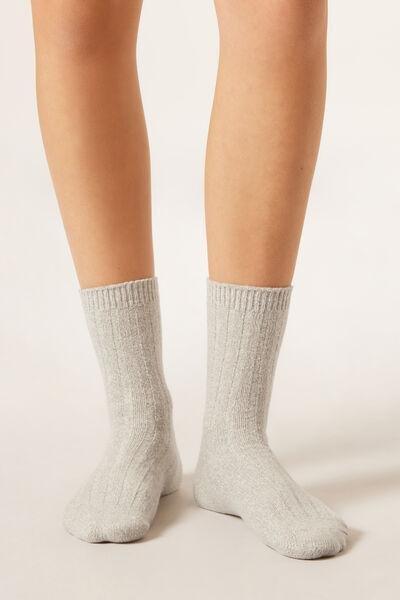 Grey Ribbed Cashmere Socks, 5501_489D, medium