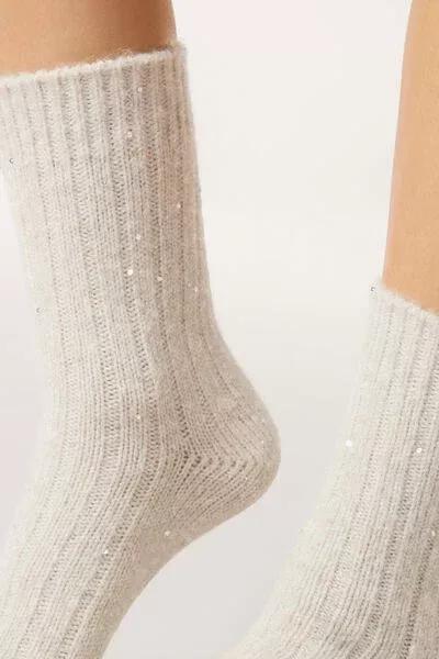 White Micro Sequinned Short Socks, 5501_490D, large image number 3