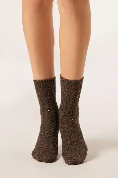 Brown Micro Sequinned Socks, 5501_491D, large image number 0