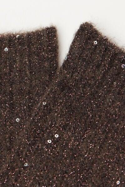 Brown Micro Sequinned Socks, 5501_491D, medium