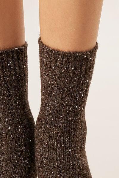 Brown Micro Sequinned Socks, 5501_491D, large image number 2