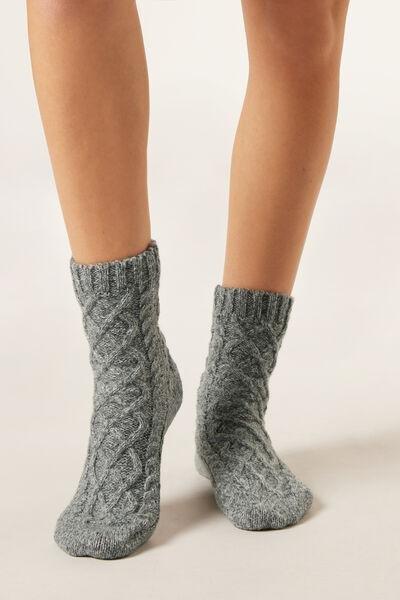 Grey Cable-Patterned Cashmere Socks, 5501_493D, large image number 0