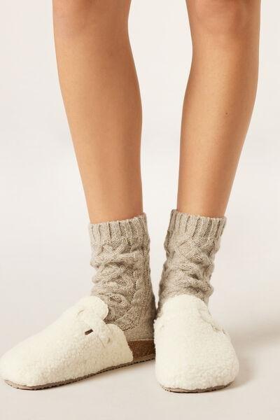 Beige Cable-Patterned Cashmere Socks, 5501_494D, large image number 0