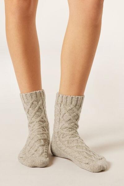 Beige Cable-Patterned Cashmere Socks, 5501_494D, large image number 1
