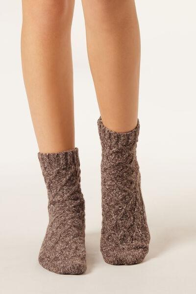 Brown Cable-Patterned Cashmere Socks, 5501_495D, large image number 0