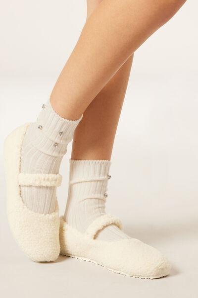 White Gemstone Detail Wool Socks, 5501_490D, large image number 0