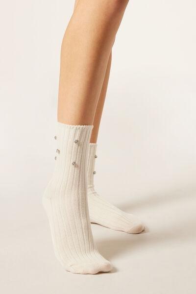 White Gemstone Detail Wool Socks, 5501_490D, large image number 1