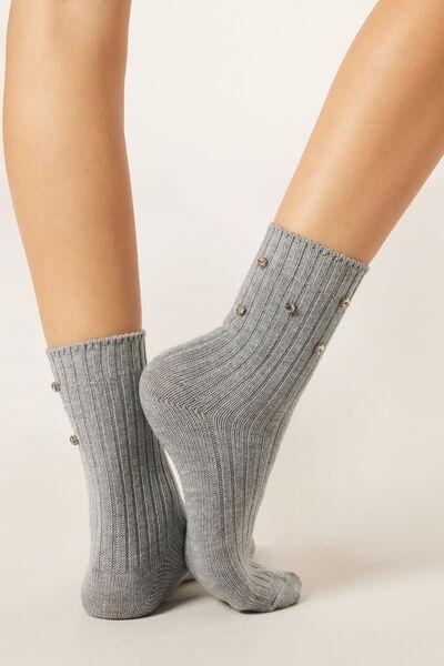 Grey Gemstone Detail Cashmere Socks, 5501_492D, large image number 0