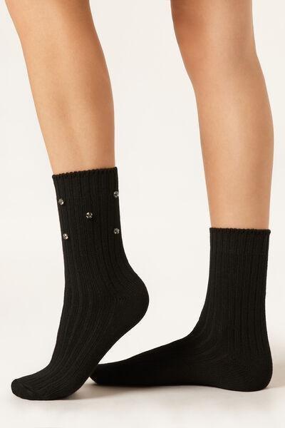 Black Gemstone Detail Wool Socks, 5501_499D, large image number 0