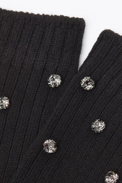 Black Gemstone Detail Wool Socks, 5501_499D, large image number 1