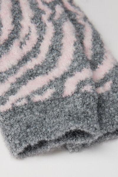 Grey Socks With Teddy Effect And Zebra Print, 5501_492D, large image number 1