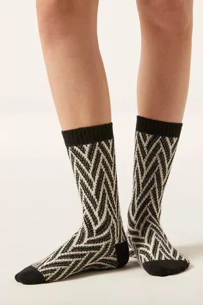 Black Glitter Chevron Cashmere Socks, 5501_507D, large image number 0