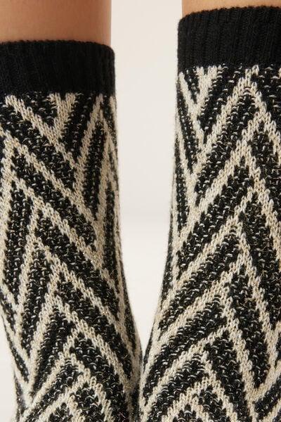 Black Glitter Chevron Cashmere Socks, 5501_507D, large image number 2