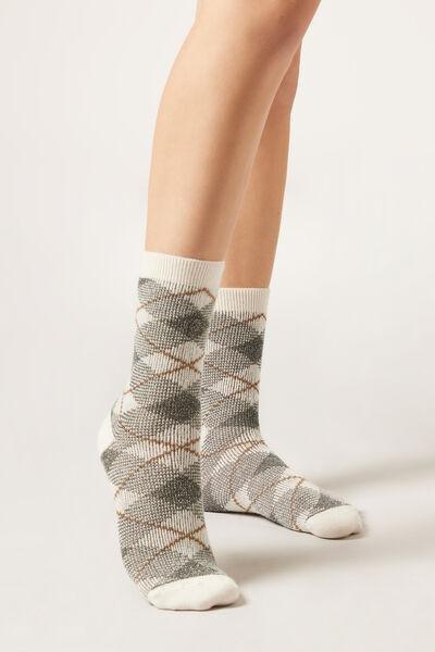 White Short Scottish Plaid Cashmere Socks, 5501_511D, large image number 0