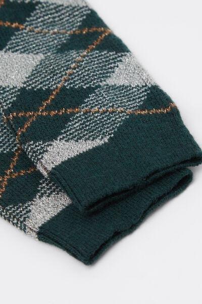 Green Tartan Cashmere Short Socks, 5501_512D, large image number 2