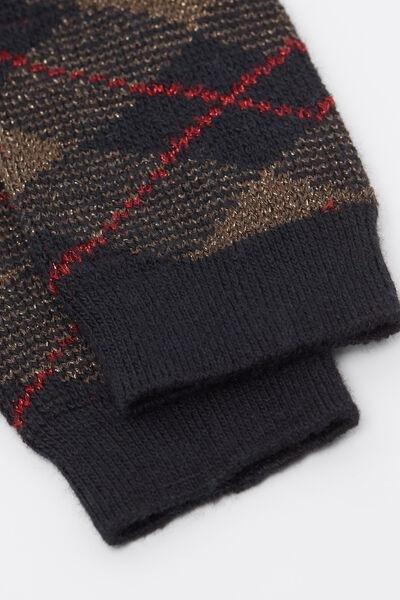 Navy Tartan Cashmere Short Socks, 5501_513D, large image number 1