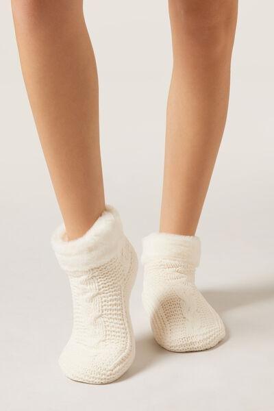 White Soft Double Non-Slip Cashmere Socks, 5501_463D, large image number 0