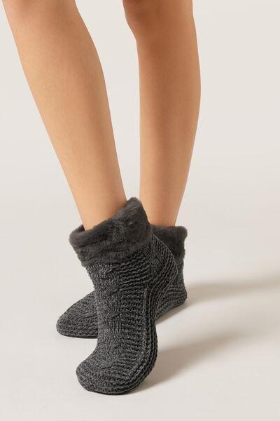 Grey Soft Double Non-Slip Cashmere Socks, 5501_473D, large image number 0