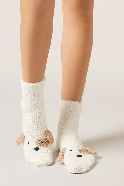 White Puppy Face Soft Non-Slip Socks, 5501_532D, medium