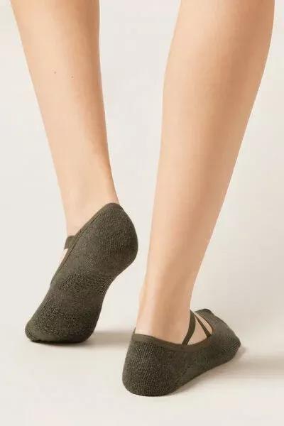Green Non-Slip Crossover Cotton Pilates Socks, 5501_441D, large image number 1
