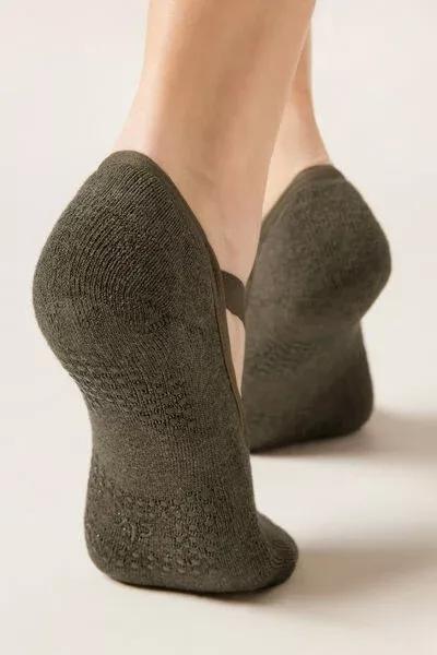 Green Non-Slip Crossover Cotton Pilates Socks, 5501_441D, large image number 3