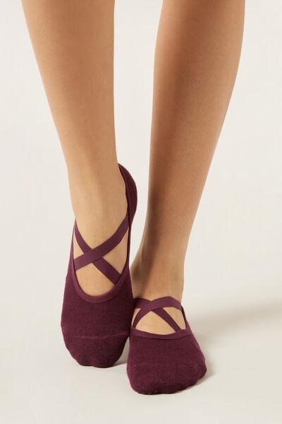 Burgundy Criss-Cross Non-Slip Crossover Pilates Socks, , large image number 0