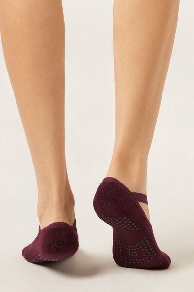Burgundy Criss-Cross Non-Slip Crossover Pilates Socks, , large image number 1