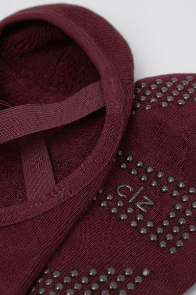 Burgundy Criss-Cross Non-Slip Crossover Pilates Socks, , large image number 2