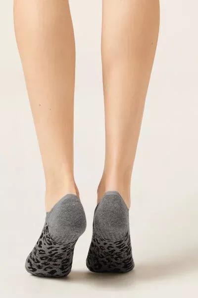 Grey Animal Print Non-Slip Cotton Pilates Socks, 5501_672D, medium
