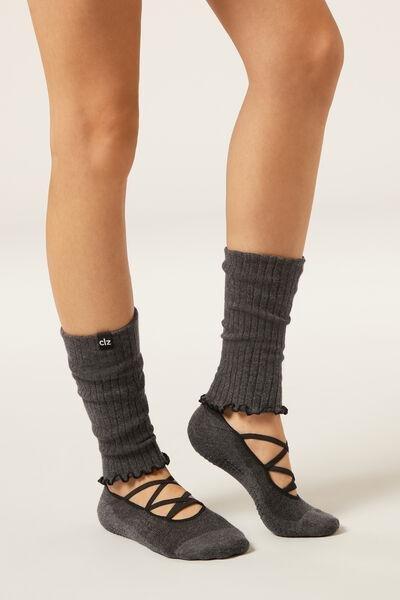 Grey Ribbed Non-Slip Ribbed Pilates Socks, 5501_537D, large image number 1