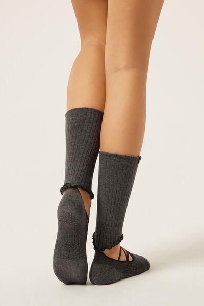 Grey Ribbed Non-Slip Ribbed Pilates Socks, 5501_537D, large image number 2