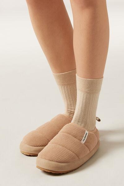 Beige Puffy Soft Indoor Slippers, 5501_543D, large image number 1