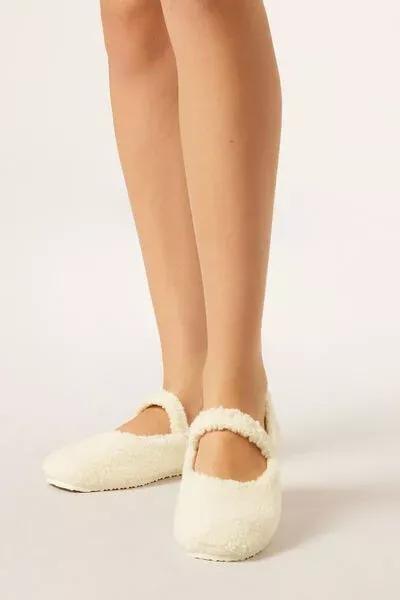 White Non-Slip Rubber Sole Indoor Slippers, 5501_598D, large image number 1