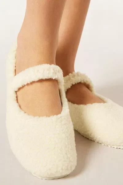 White Non-Slip Rubber Sole Indoor Slippers, 5501_598D, large image number 4