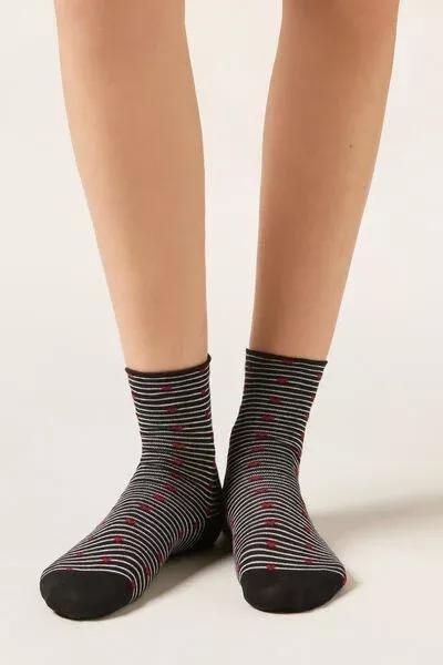 Black Stripe And Heart Detail Cotton Socks, 5501_637D, large image number 0