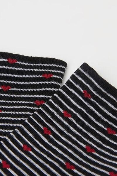 Black Stripe And Heart Detail Cotton Socks, 5501_637D, large image number 1