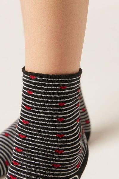 Black Stripe And Heart Detail Cotton Socks, 5501_637D, large image number 2