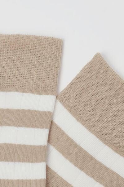 Beige Striped Cotton Socks, 5501_172D, large image number 1