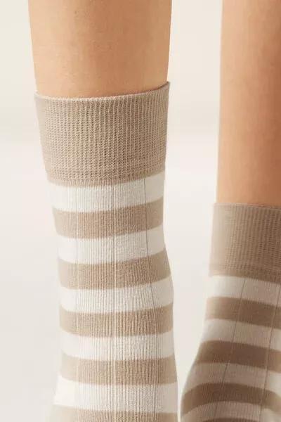 Beige Striped Cotton Socks, 5501_172D, large image number 2