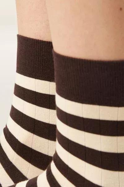 Brown Striped Cotton Socks, 5501_283D, large image number 2