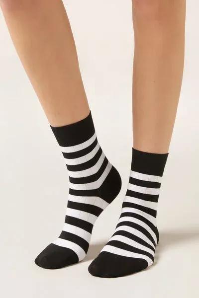 Black Striped Cotton Socks, 5501_460D, medium