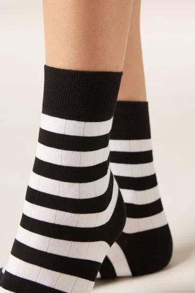 Black Striped Cotton Socks, 5501_460D, large image number 2