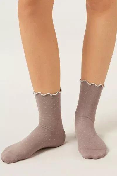 Grey Micro Polka Dot Cotton Socks, 5501_357D, medium
