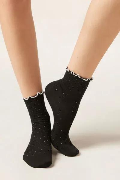 Black Micro Polka Dot Cotton Socks, 5501_460D, large image number 0