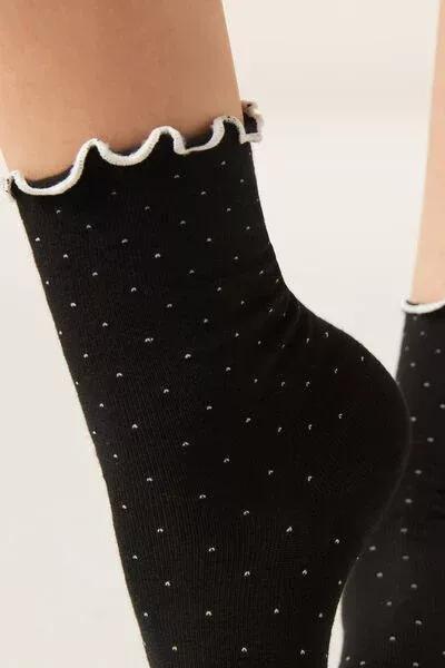 Black Micro Polka Dot Cotton Socks, 5501_460D, large image number 2